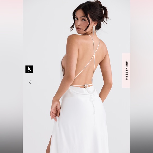 House of CB Zanab Thigh High Slit Open Back Satin Maxi Dress Ivory Cream 🤍 - Picture 11 of 16